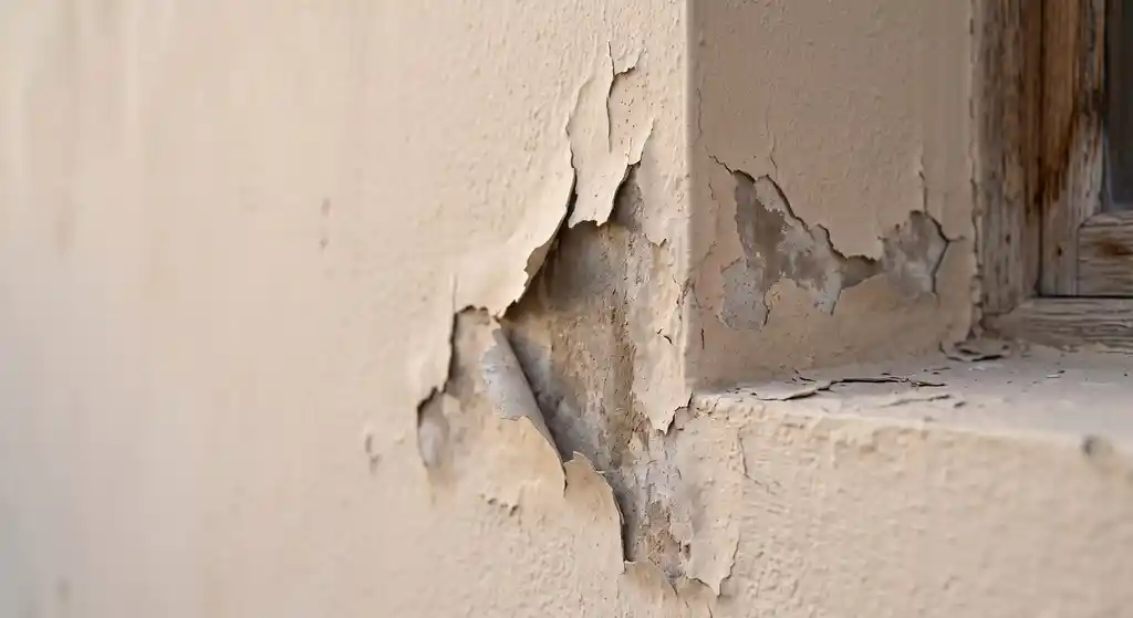 تقشر العزل فوق محارة رطبة كأحد اخطاء عزل الجدران والواجهات